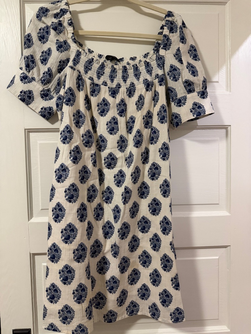 J. Crew White Dress with Navy Blue Floral Print